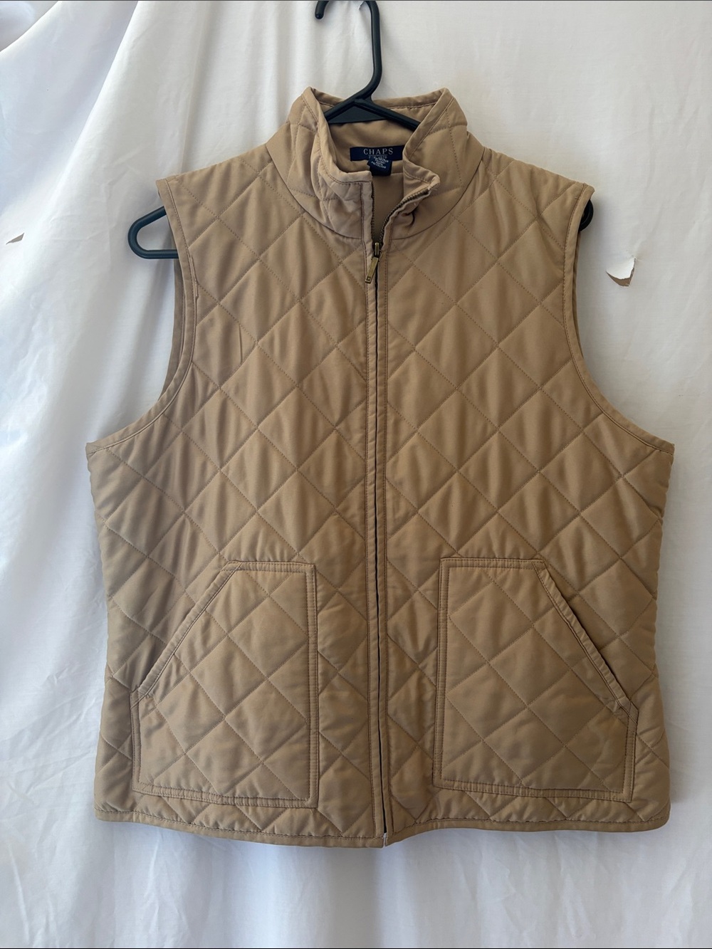 Chaps Quilted Tan Sleeveless Zip Vest
